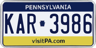 PA license plate KAR3986