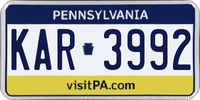 PA license plate KAR3992