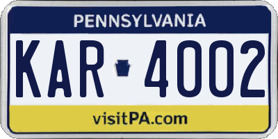 PA license plate KAR4002