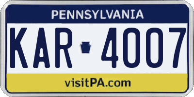 PA license plate KAR4007