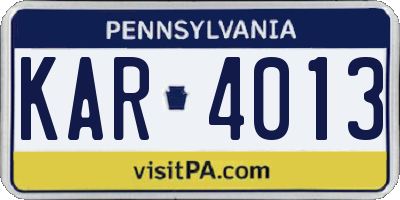 PA license plate KAR4013