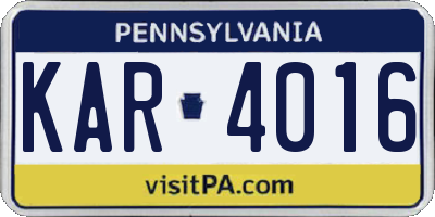 PA license plate KAR4016