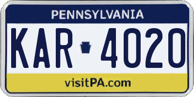 PA license plate KAR4020