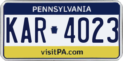 PA license plate KAR4023
