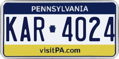 PA license plate KAR4024
