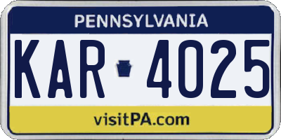 PA license plate KAR4025