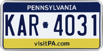 PA license plate KAR4031