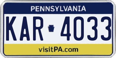 PA license plate KAR4033