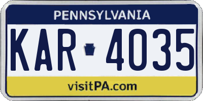 PA license plate KAR4035
