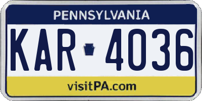PA license plate KAR4036