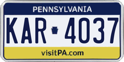 PA license plate KAR4037