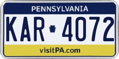 PA license plate KAR4072