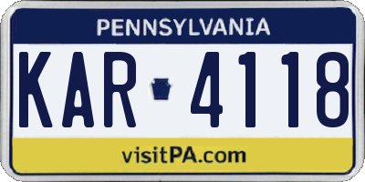 PA license plate KAR4118