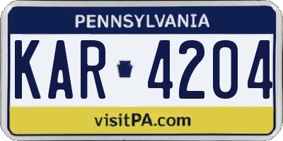 PA license plate KAR4204
