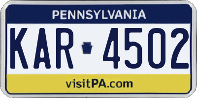 PA license plate KAR4502