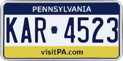 PA license plate KAR4523