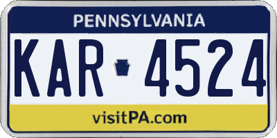 PA license plate KAR4524