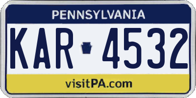 PA license plate KAR4532