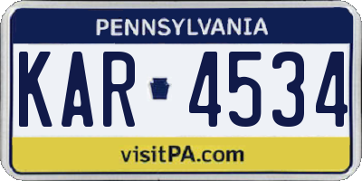 PA license plate KAR4534