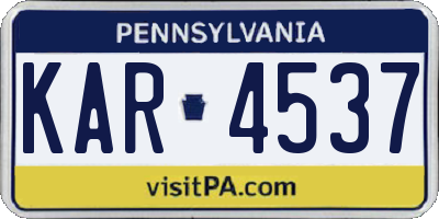 PA license plate KAR4537