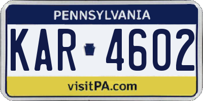 PA license plate KAR4602