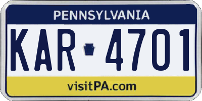 PA license plate KAR4701