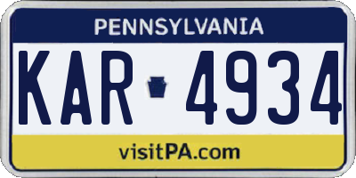 PA license plate KAR4934
