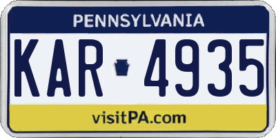 PA license plate KAR4935