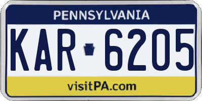 PA license plate KAR6205