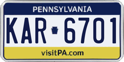 PA license plate KAR6701