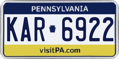 PA license plate KAR6922