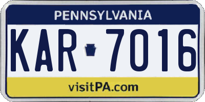 PA license plate KAR7016