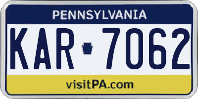 PA license plate KAR7062