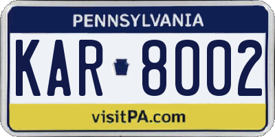 PA license plate KAR8002