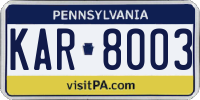 PA license plate KAR8003