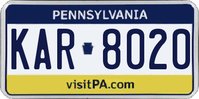 PA license plate KAR8020