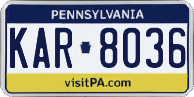 PA license plate KAR8036