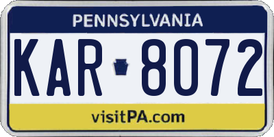 PA license plate KAR8072