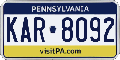 PA license plate KAR8092