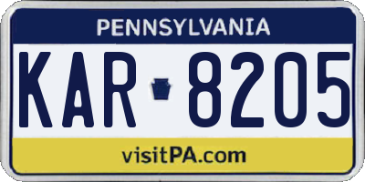 PA license plate KAR8205