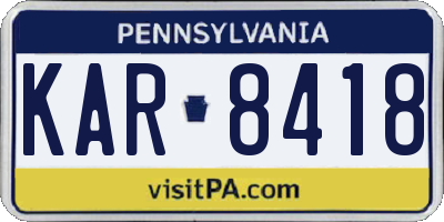 PA license plate KAR8418
