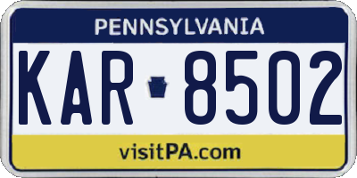 PA license plate KAR8502