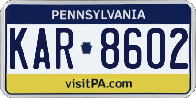 PA license plate KAR8602