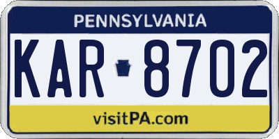 PA license plate KAR8702