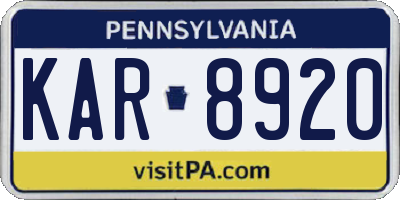 PA license plate KAR8920