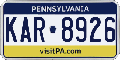 PA license plate KAR8926