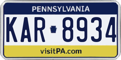 PA license plate KAR8934