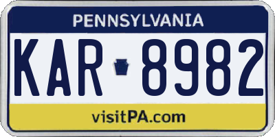 PA license plate KAR8982
