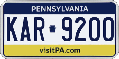 PA license plate KAR9200