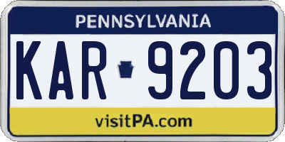 PA license plate KAR9203